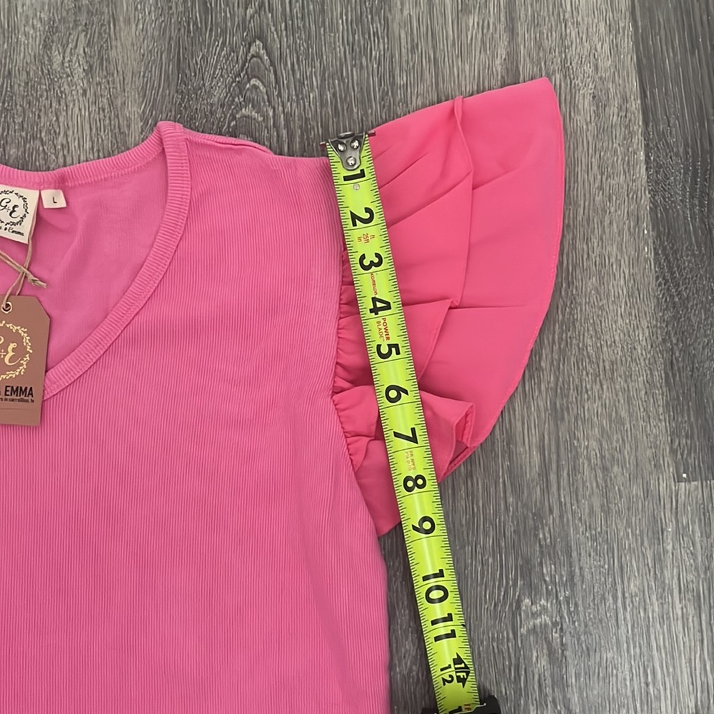 NWT Grace & Emma Love On Top Bodysuit in Hot Pink with Ruffle Sleeves - Picture 15 of 16